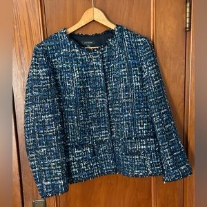 Ann Taylor Blue & Black Tweed Lined Blazer Suit Jacket Career Wear Woman’s 16